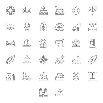 32 Thin Line Icons designed for Ocean in High Resolution PIXEL Perfect format vector