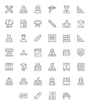 Student Icon Collection with 40 High Resolution Thin Line Designs vector
