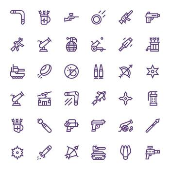 36 Pixel Optimized Icons themed around Projectile in Retina Ready Bold Line format vector
