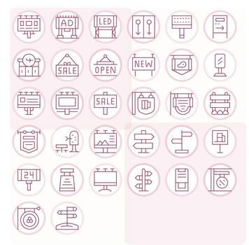 32 monitor Perfecto íconos temática alrededor señalización en alto resolución Delgado línea formato vector