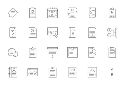 24 256x256 íconos para lista en monitor Perfecto Delgado línea formato vector