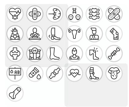 médico icono icono repositorio conteniendo 25 regular línea 128x128 píxel alineado gráficos vector