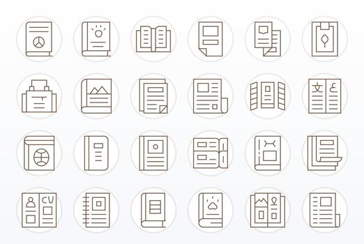 24 Booklet Pixel Optimized Icons in 256x256 Thin Line Aesthetic vector