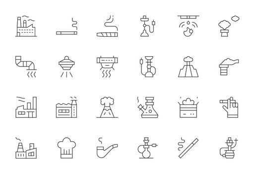 Smoke Essential Set including 24 Pixel Optimized Thin Line 128x128 Icons vector