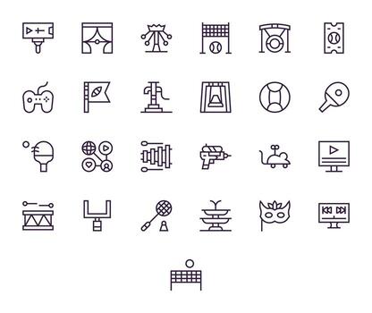 jugar digital paquete conteniendo 25 píxel optimizado regular línea alto resolución íconos vector