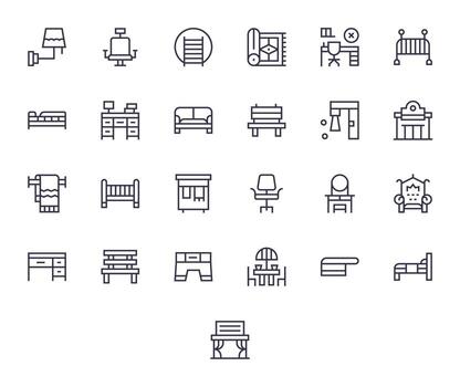 25 íconos para mueble presentando 256x256 píxel alineado regular línea gráficos vector