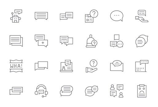 24 Thin Line Grid Fitted Icons for Support Request Graphics vector