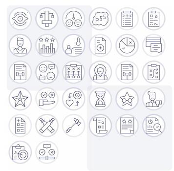 Assessment Icon Toolkit featuring 32 Grid Fitted Retina Ready Thin Line elements vector