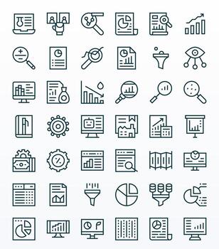 42 regular línea íconos desde datos análisis en 128x128 píxel alineado calidad vector