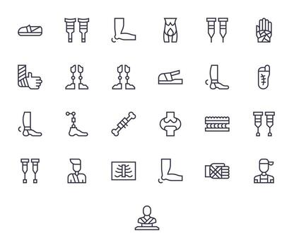 25 Regular Line Icons from Orthopedic in 128x128 Pixel Optimized Quality vector