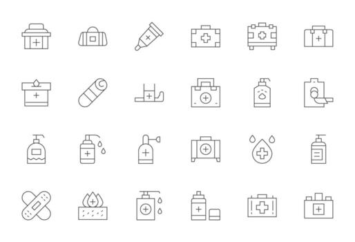Antiseptic Icon Library with 24 Thin Line 256x256 Pixel Aligned Designs vector