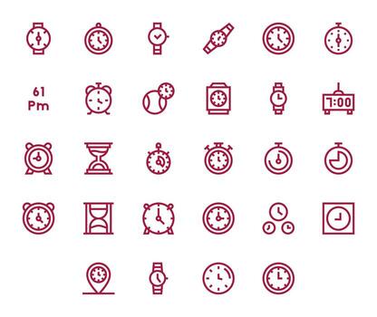 28 High Resolution Bold Line Grid Fitted Icons for Punctuality Projects vector