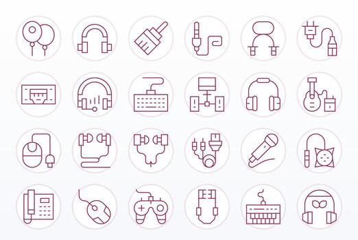 Wired Comprehensive Bundle with 24 Grid Fitted Thin Line High Resolution Icons vector