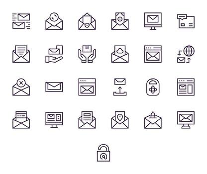 25 Regular Line Icons designed for Mail in High Resolution PIXEL Perfect format vector