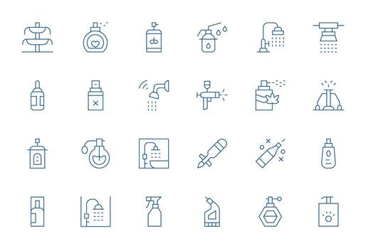 24 Thin Line Icons for Spray in crisp 128x128 Display Perfect resolution vector