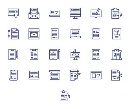 Online Form Scalable Set featuring 25 Display Perfect Regular Line Retina Ready Icons vector