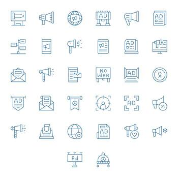 32 256x256 Icons for Campaign in Editable Thin Line Format vector
