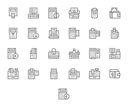 Cash Register Comprehensive Bundle with 25 Grid Fitted Regular Line Retina Ready Icons vector