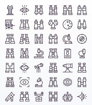 Regular Line Style Observation Icons with 42 High Resolution Grid Fitted Designs vector