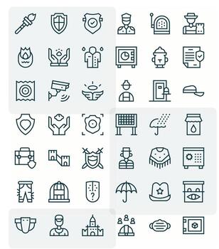 42 Pixel Optimized High Resolution Icons for Protection in elegant Regular Line design vector