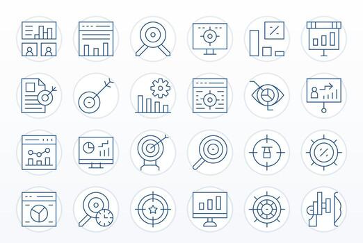 kpi gráficos presentando 24 Delgado línea píxel optimizado 128x128 diseños vector