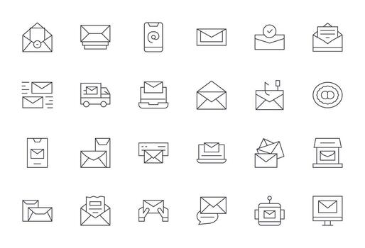 24 digital correo píxel optimizado íconos en alto resolución Delgado línea estético vector