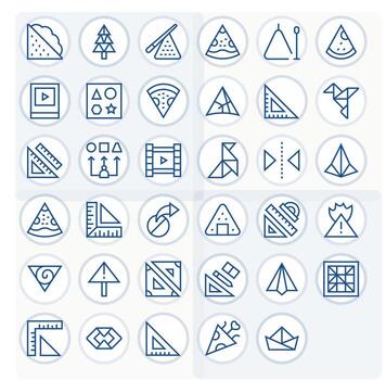 35 PIXEL Perfect Icons themed around Triangle in High Resolution Regular Line format vector