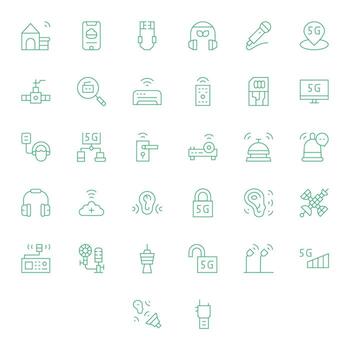 32 alto resolución editable íconos para inalámbrico en Delgado línea tema vector