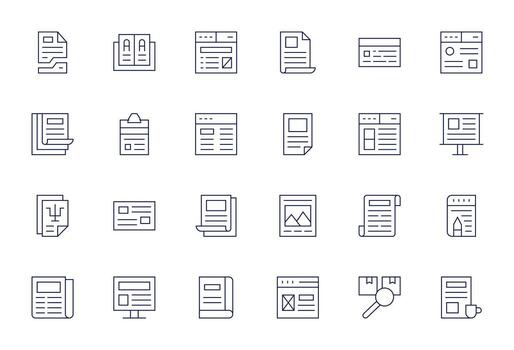 Article Icon Set with 24 Thin Line 64x64 Editable Graphics vector