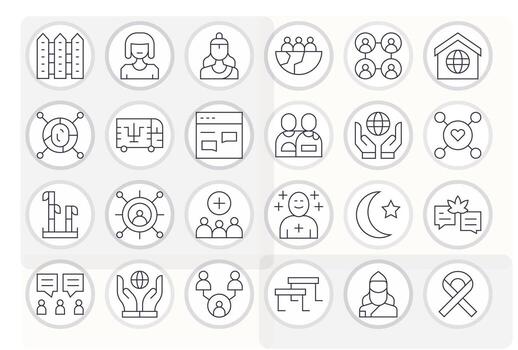 Community Icon Collection featuring 24 Pixel Optimized 256x256 Thin Line Designs vector