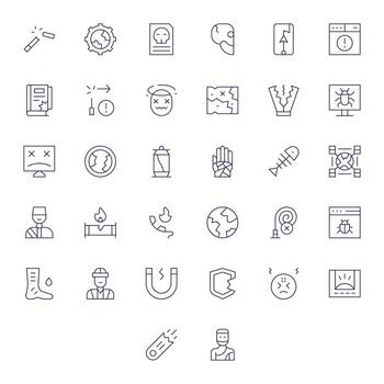 Broken Modern Collection with 32 Thin Line High Resolution Detail Enhanced Icons vector
