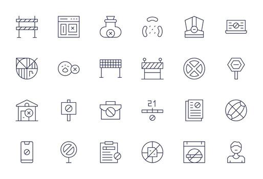 Thin Line Style No Access Icons with 24 256x256 Editable Designs vector