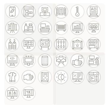 32 Retina Ready Pixel Optimized Icons for Display in Thin Line Theme vector
