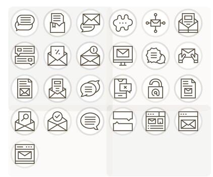 25 bandeja de entrada píxel alineado íconos en 256x256 regular línea estético vector