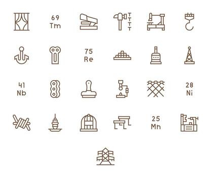 25 256x256 Pixel Optimized Icons for Metal in Regular Line Theme vector