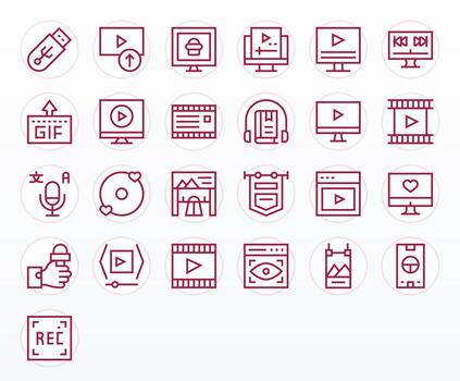 Regular Line Pixel Optimized Icons from Digital Media Set with 25 Retina Ready Icons vector
