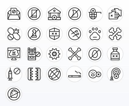 25 Regular Line PIXEL Perfect Icons for Prohibited Graphics vector