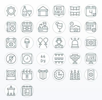 32 Thin Line Icons from Event in 256x256 Pixel Aligned Quality vector