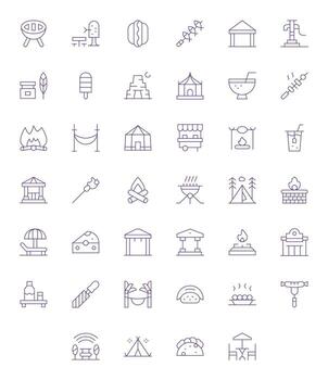 Picnic Scalable Set featuring 40 Detail Enhanced Thin Line High Resolution Icons vector