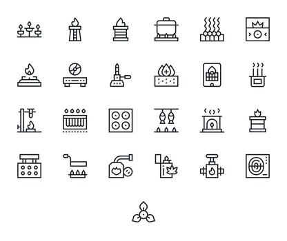 25 256x256 Icons for Burner in PIXEL Perfect Regular Line Format vector