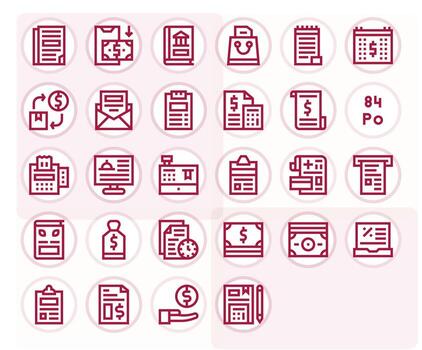 Invoice Icon Toolkit featuring 28 Pixel Optimized High Resolution Bold Line elements vector