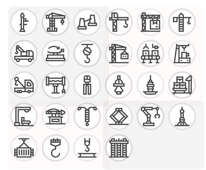 28 High Resolution Bold Line Icons for Crane with Pixel Optimized precision vector
