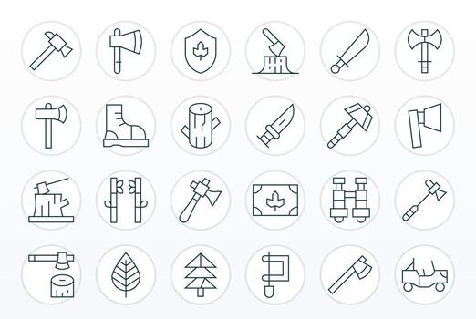 24 Delgado línea píxel Perfecto íconos hecho a mano para silvicultura alto resolución aplicaciones vector