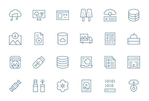 24 Icons for File Storage featuring High Resolution Editable Thin Line Graphics vector