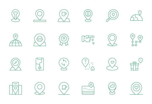 Geolocation Visual Pack containing 24 Thin Line Editable Icons vector
