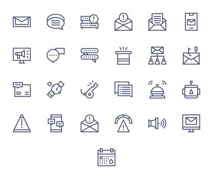 25 Icons for Notification optimized in Display Perfect 128x128 Regular Line resolution vector