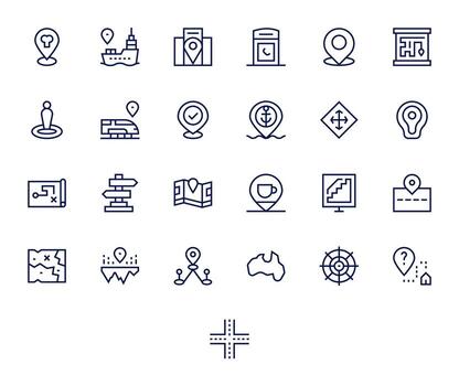 25 64x64 Regular Line Grid Fitted Icons for Location Projects vector