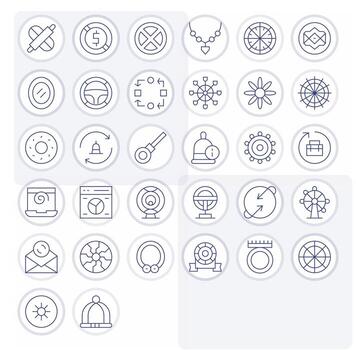 32 Delgado línea íconos para circular en crujiente retina Listo detalle mejorado resolución vector