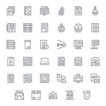 File Management Graphics featuring 35 Regular Line Grid Fitted 256x256 Designs vector