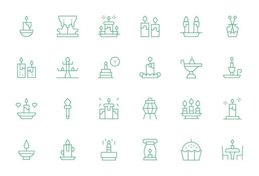 Candle Scalable Set featuring 24 Pixel Optimized Thin Line High Resolution Icons vector